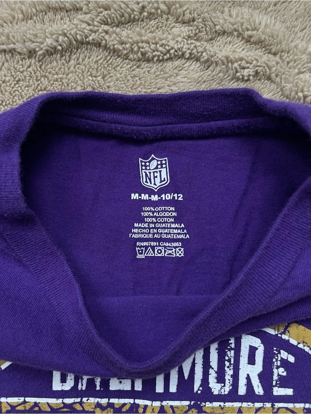 NFL Purple Baltimore Ravens Long Sleeve Kids Tee with Gold Graphic